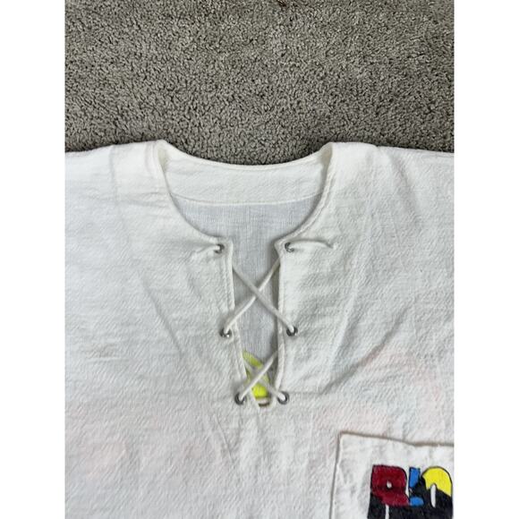 Vintage Copacabana Rio Shirt Mens XL White Brazil Souvenir Lace Up Beach 90s - Picture 15 of 16